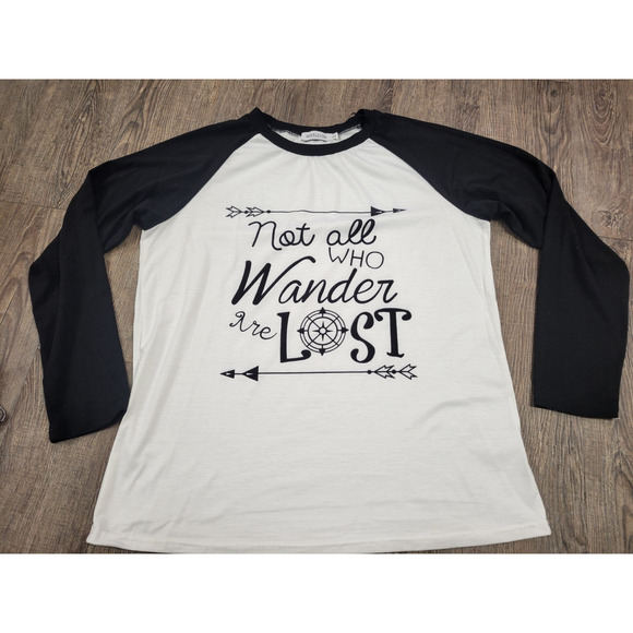 Miss Look Large Stretchy Not All Who Wander Are Lost Long Sleeve T-Shirt Black - Picture 1 of 4